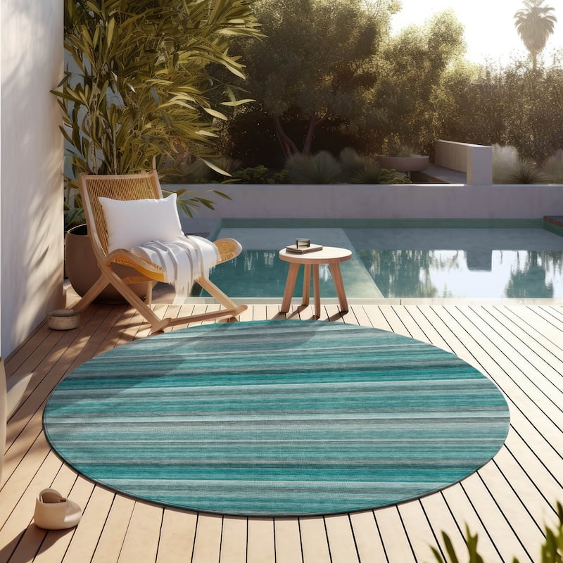 Machine Washable Indoor/ Outdoor Ombre Stripes Chantille Rug - Teal - 8' x 8'