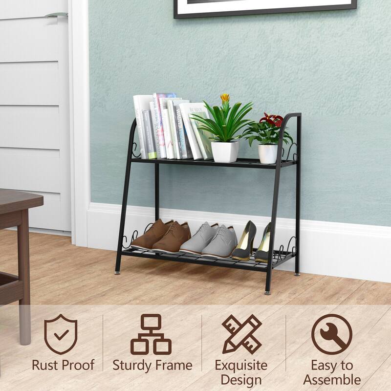 Gymax 2-tier Metal Plant Stand Shelf Flower Pot Holder Display Rack - 25'' x 12'' x 24.5''