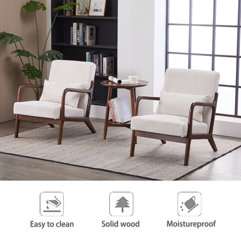 Mid-Century Modern Accent Chair – Upholstered Armchair with Pillow & Solid Wood Frame, Perfect for Living Room, Bedroom.