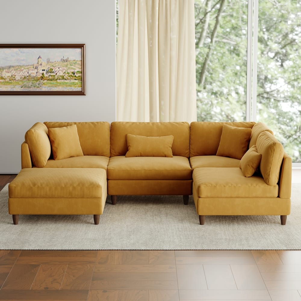 5-Piece Modern Comfy Corduroy Modular Sectional Sofa with Ottoman