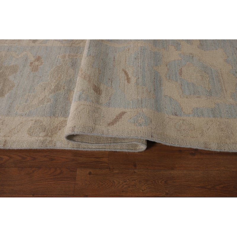Transitional Oushak Turkish Area Rug Handmade Beige Wool Carpet - 8'3"x 9'9"