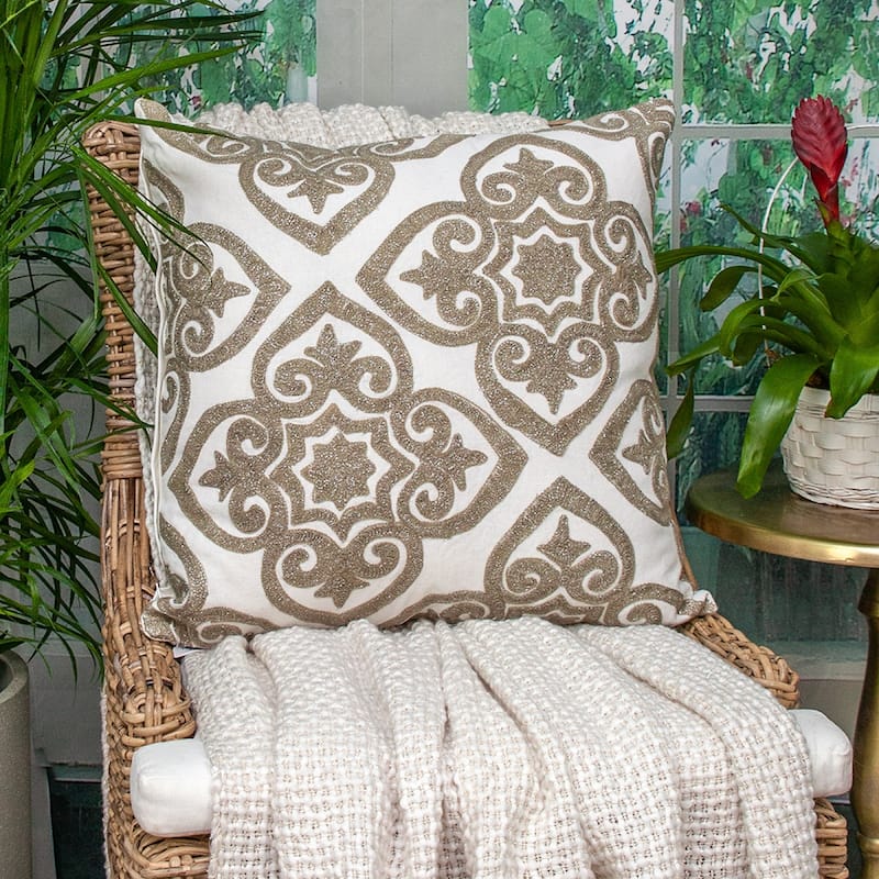 20" Beige Cotton Fashionable Throw Pillow