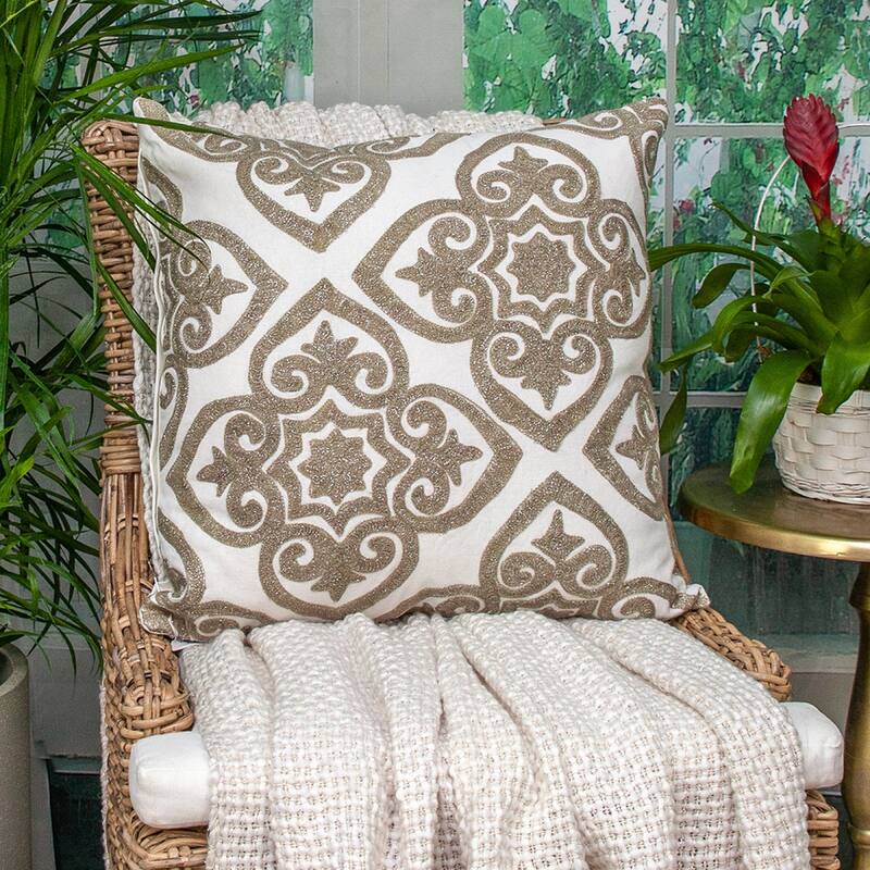 Damask Stitch Cotton Throw Pillow - 20" - Beige