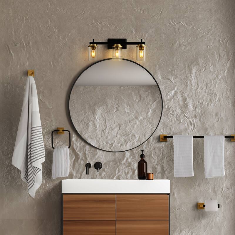 Egan 23.25" 3-Light Farmhouse Industrial Vanity Light with Bathroom Hardware Accessory Set, (5-Piece) by JONATHAN Y