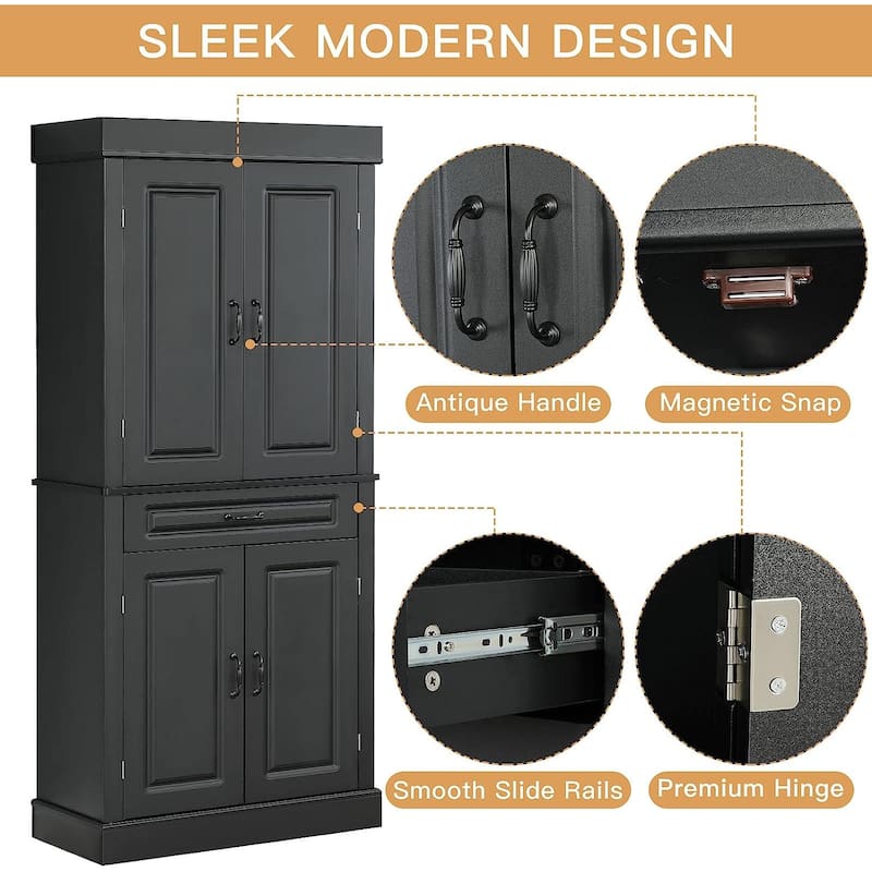 EROMMY 71'' Freestanding Kitchen Pantry Cabinet, Tall Storage Cabinet with Drawer and Adjustable Shelves, 2-Door Floor Cupboard