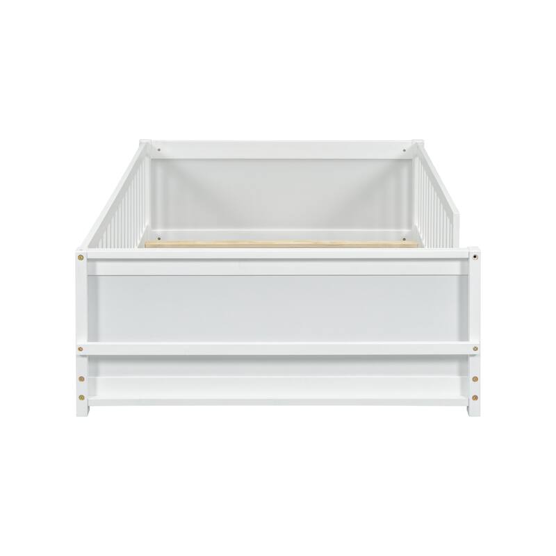 Floor Platform Bed with Built-in Book Storage Rack