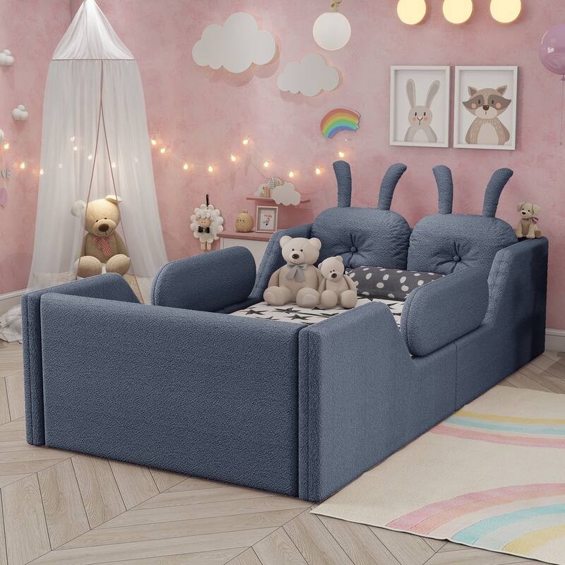 Gray Twin Upholstered Platform Bed with Rabbit Cushion & Removable Side Rails! (Arrives 2025/1/15) - Gray