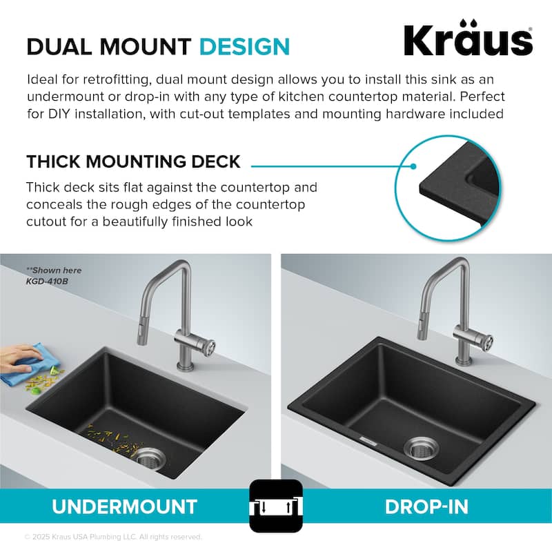 KRAUS Granite 24 inch 1-Bowl Undermount Drop-in Kitchen Sink