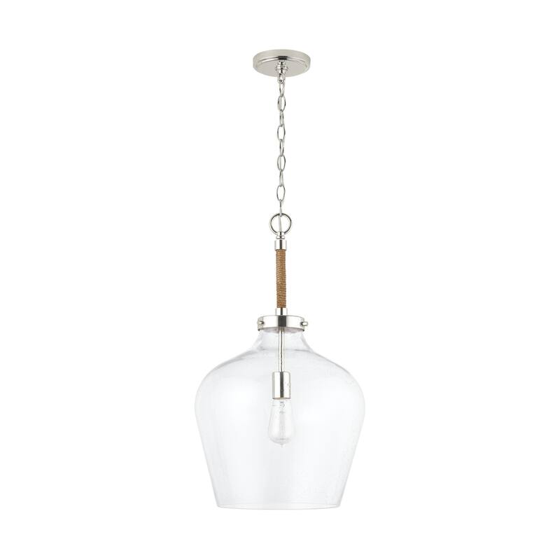 Boland 1-light Hanging Pendant w/ Clear Seeded Glass - Polished Nickel