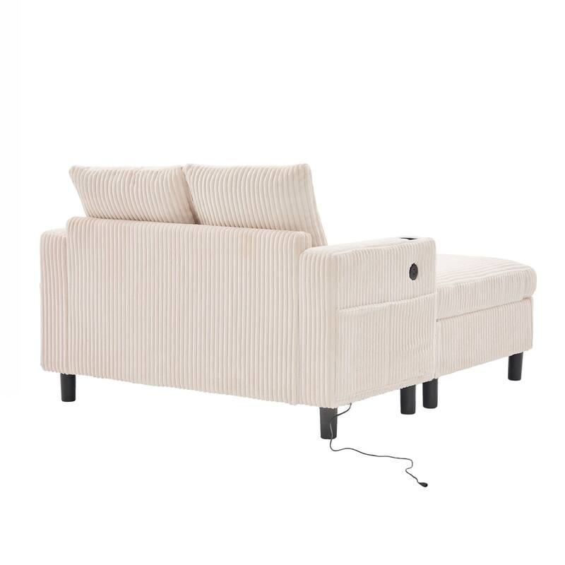 Modern Corduroy Oversized Recliner Sofa with Deep Seat, 3 Pillows, USB Charging, RGB LED Light Strip, Cup Holder, Side Pocket