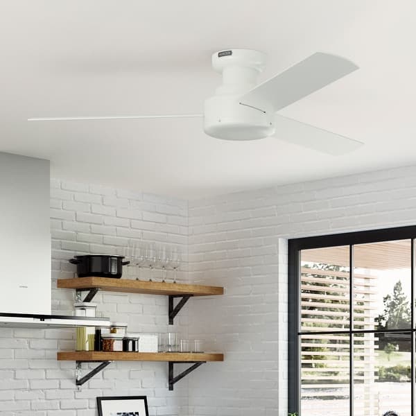 slide 2 of 14, Hunter Presto Flush Mount Ceiling Fan w/ Wall Control - Contemporary, Industrial, Scandinavian - LOW PROFILE! 52" - Matte White