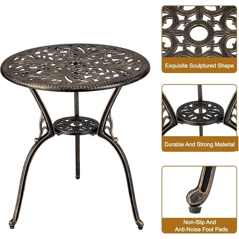 3 Piece Outdoor Bistro Set, Cast Aluminum Patio Table and Chairs Set of 2 with Umbrella Hole