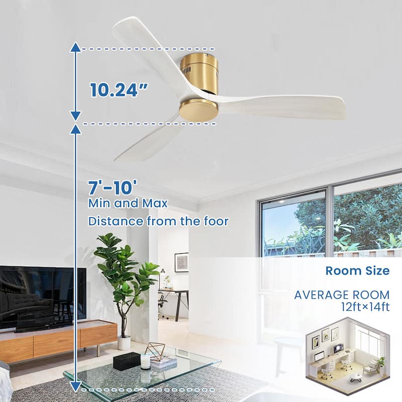 52 inch Flush Mount Ceiling Fans With/Without Lights & Remote Solid Wood Fans For Bedroom