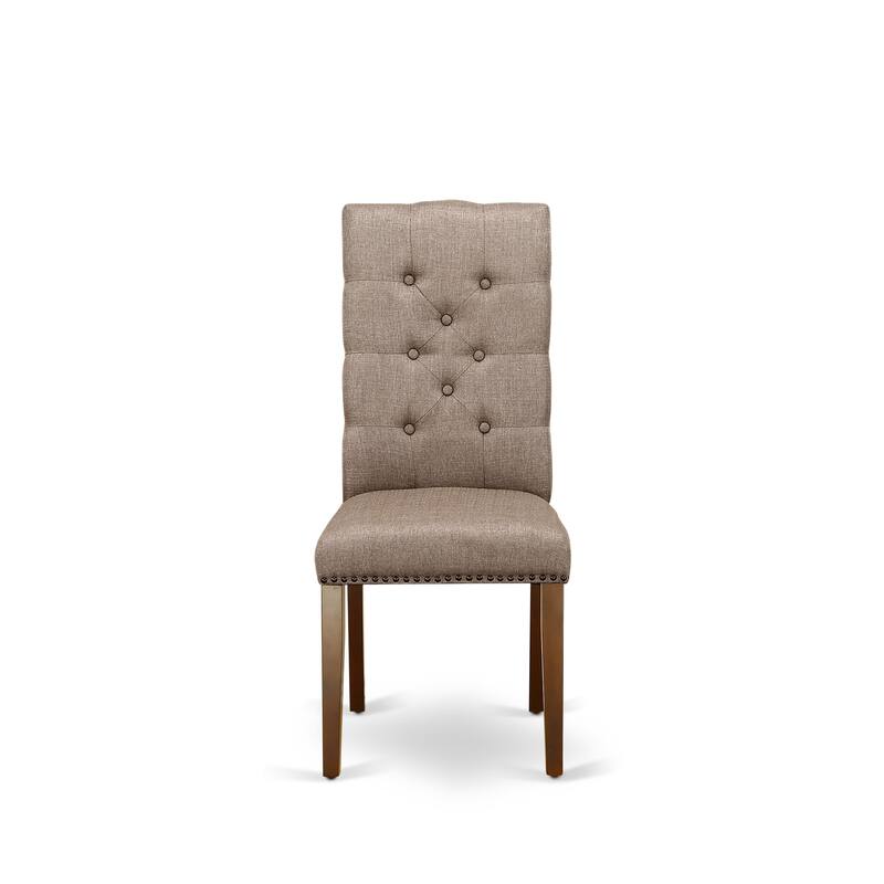 East West Furniture 3 Piece Dinette Set- a Round Dining Table and 2 Linen Fabric Parsons Dining Chairs, (Finish Options)