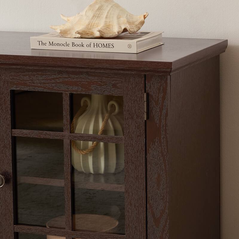 GDFStudio Alice Wood 70" TV Stand with Faux Stone Surround and 2 Door Storage