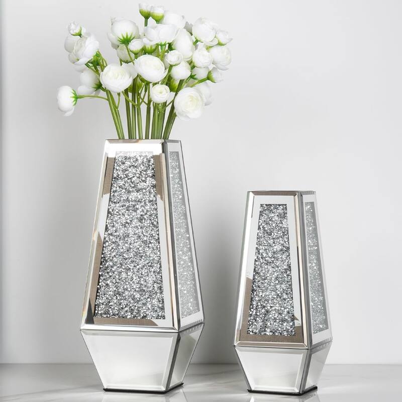 Crushed Diamond Mirrored Vases,Set of 2