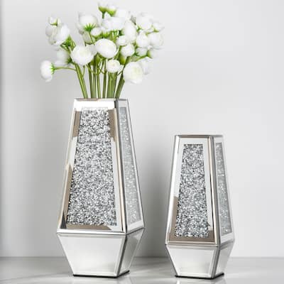 Crushed Diamond Mirrored Vases,Set of 2
