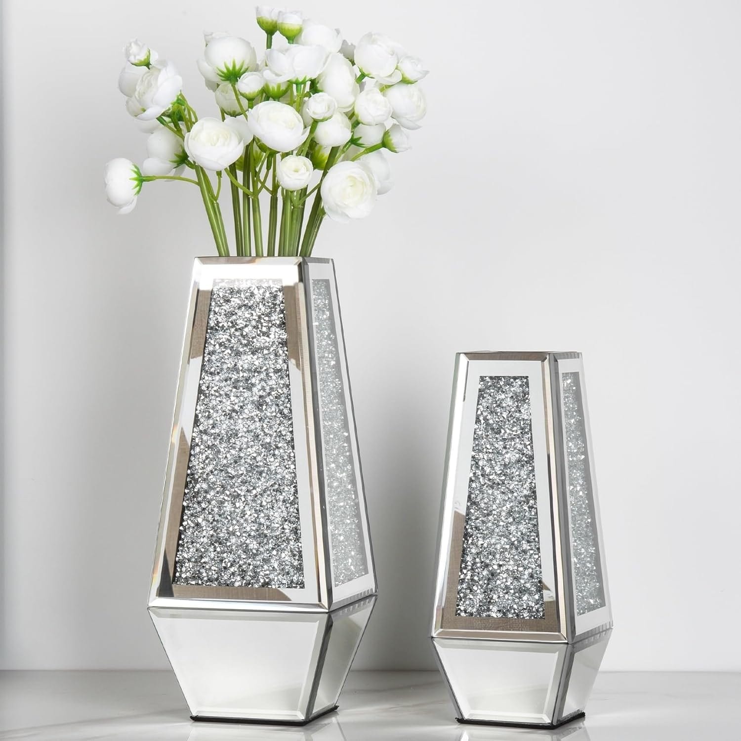 Crushed Diamond Mirrored Vases,Set of 2