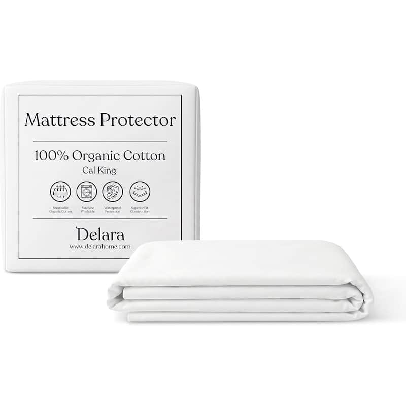 Delara Waterproof Mattress Protector, TPU Membrane, GOTS Certified Organic Cotton Surface, Noiseless & Breathable,19" Pocket - Cal King(72"X84")