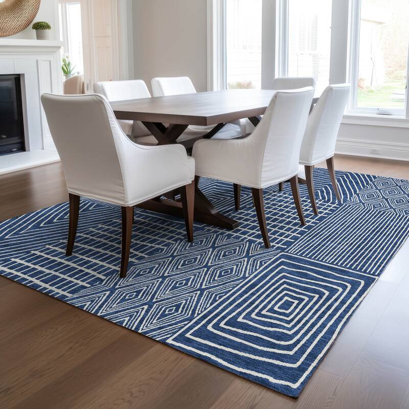 Machine Washable Indoor/ Outdoor Geo Patchwork Chantille Rug