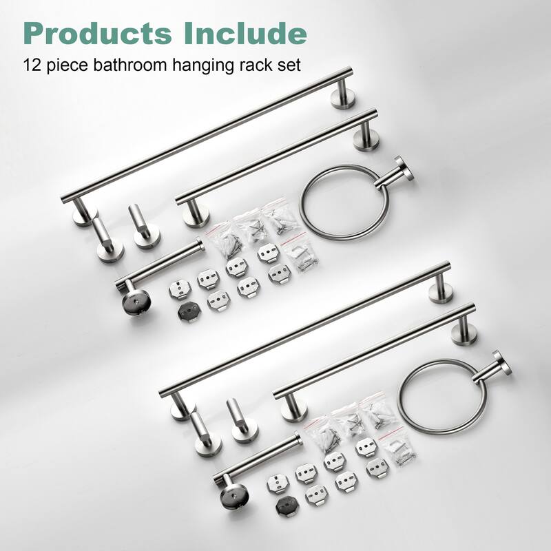 12-PCS Stainless Steel Bathroom Accessories Set Wall Mounted,Round Shape