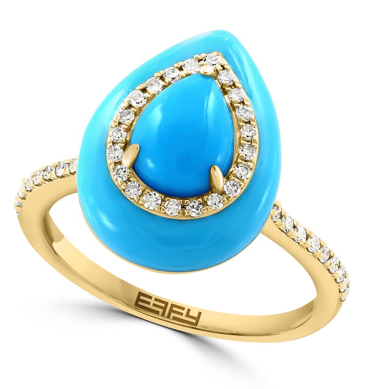 EFFY 14K Gold Diamond,Turquoise Pear Ring