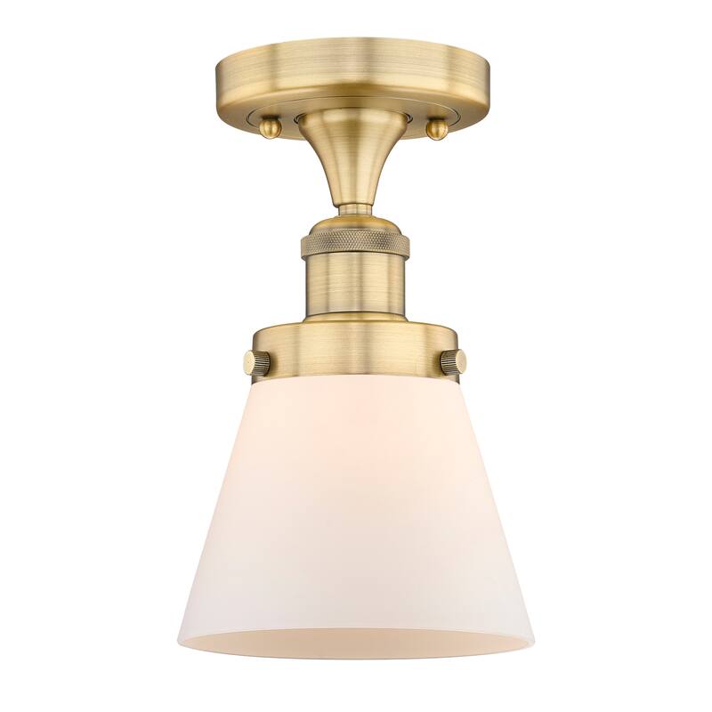 Innovations Lighting Edison Cone - 1 Light 7" Semi-Flush Mount - Brushed Brass/Matte White