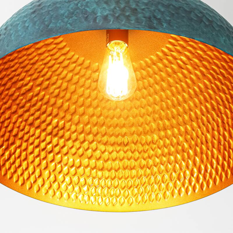 19.7" 1-Light Modern Industrial Black/Green Hand-Hammered Iron Dome Pendant Light for Dining Room