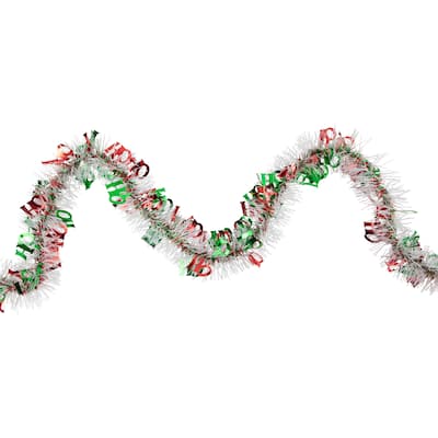 50'x2.5" White Red Green Christmas HO HO HO Wrapped Tinsel Garl Unlit