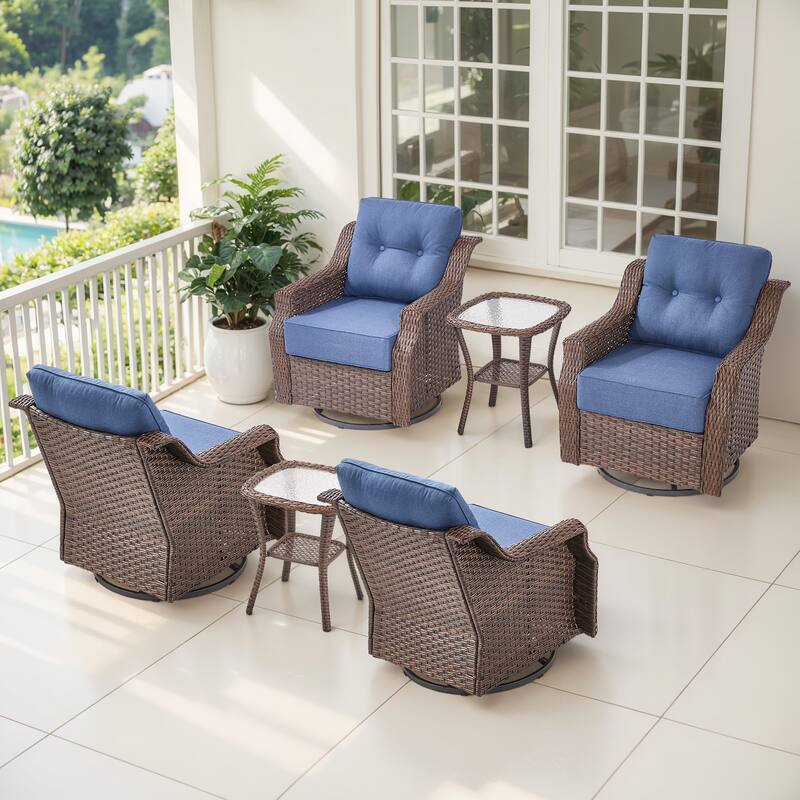 Gymojoy 6-Piece Wicker Patio Swivel Glider Chairs Set, 6-Inch Ultra Thick Cushioned