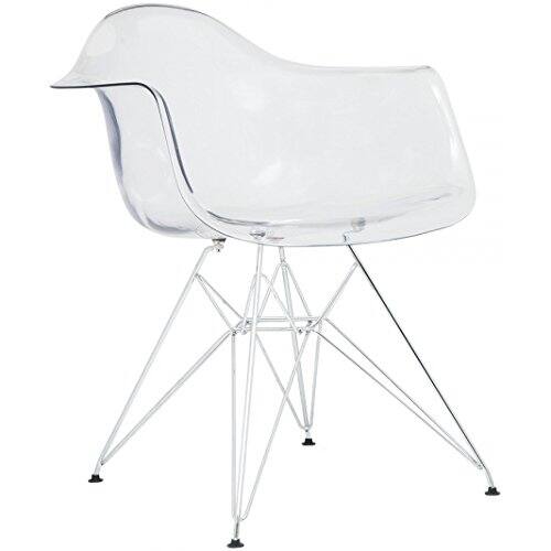 Set of 2 Clear Modern Designer Acrylic Plastic Chair With Arms Armchairs Dining Silver Solid Chrome Office