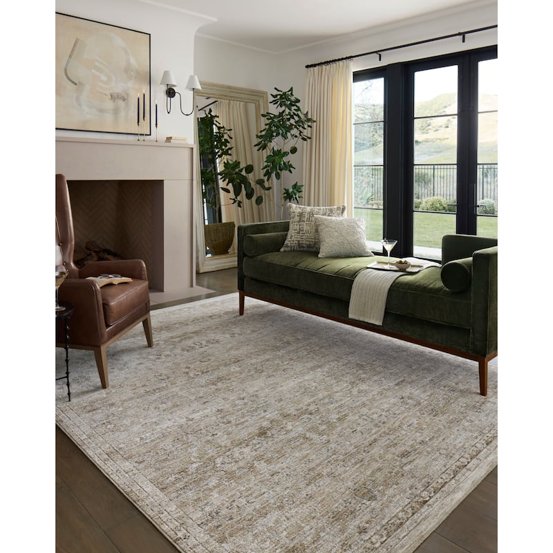 Alexander Home Tamara Floral & Botanical Shabby Chic Area Rug - 5' 3" x 7' 9" - Ivory / Khaki - Runner/Rectangle
