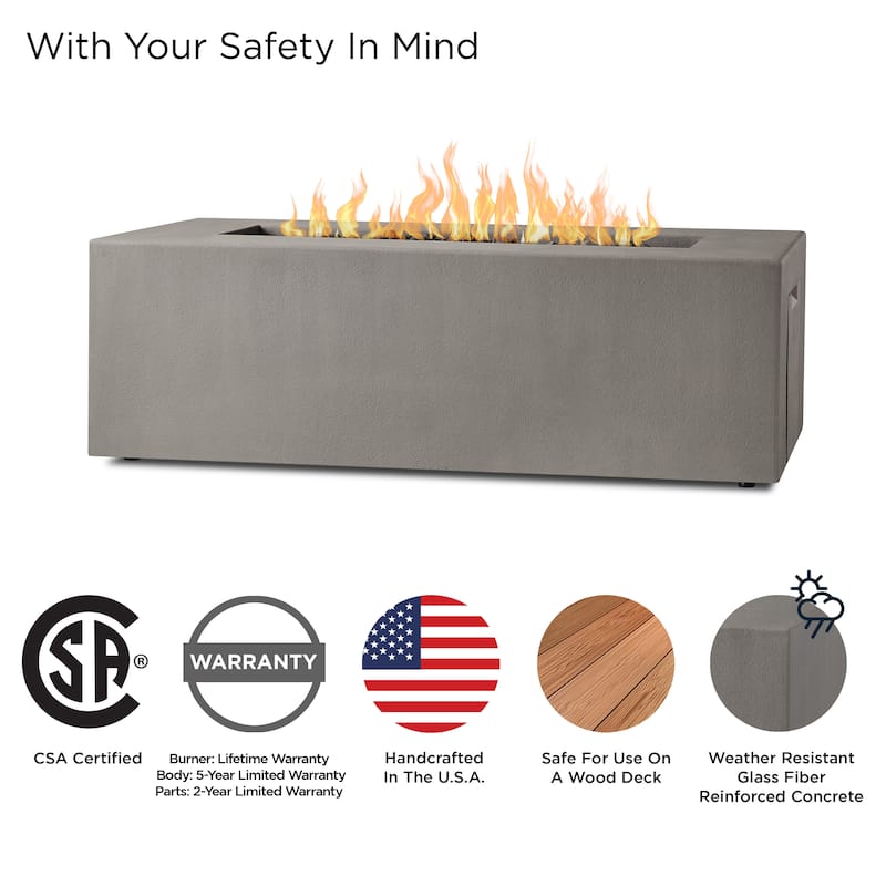 Provo Casual Rectangle Propane Fire Table in Flint by Jensen Co - 60 x 30 x 19