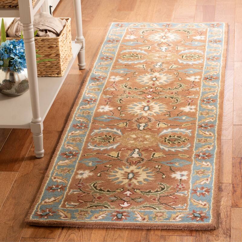 SAFAVIEH Handmade Heritage Topiary Signet Traditional Oriental Wool Rug - 2'3" x 14' Runner - Brown/Blue