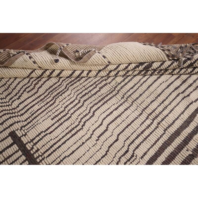 Striped Moroccan Area Rug Hand-Knotted Wool Carpet - 6'9"x 10'2"