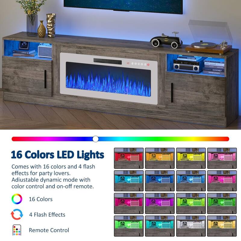 Bossin 80" Fireplace TV Stand with 36" Electric Fireplace, TV Stand for TVs Up to 90", 16 Colors LED Lights/Entertainment Center