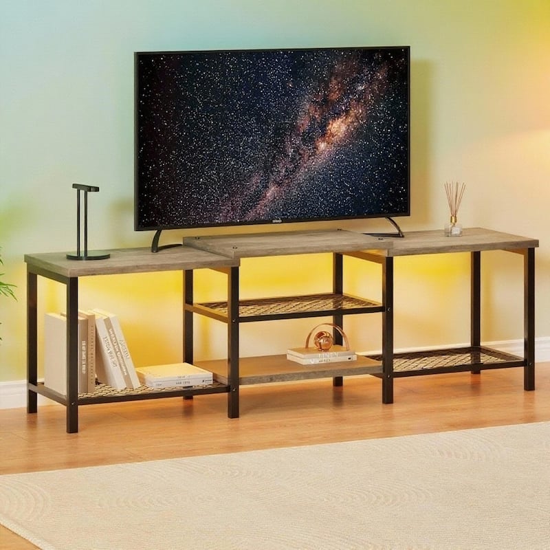 TV Stand with LED Lights, with Power Outlets, for 55/65/75 - Grey