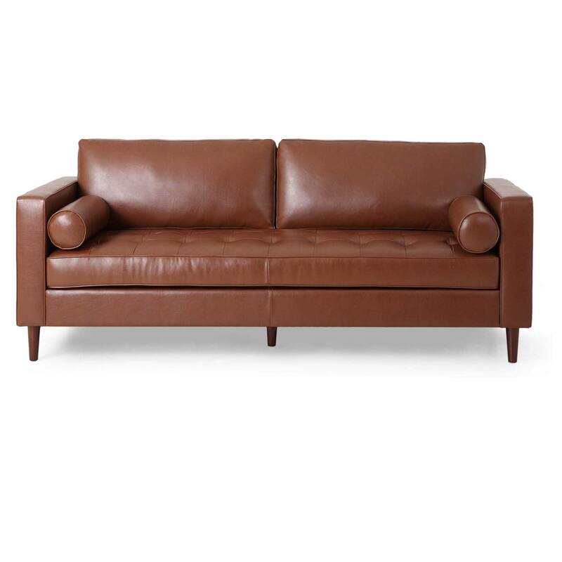 3-Seat Sofa with PU Leather, Wood Legs - Modern Home