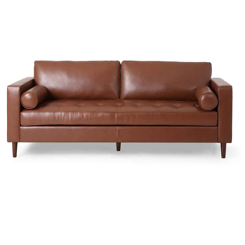 Light Brown Faux Leather 3-seater Sofa with Wood Legs