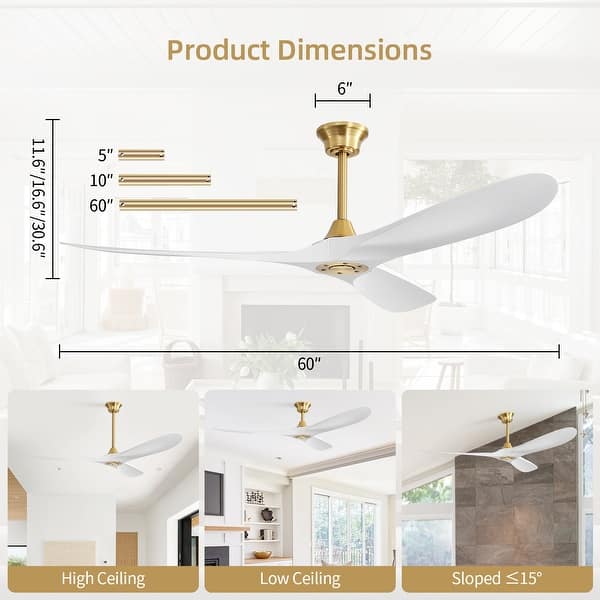 dimension image slide 0 of 13, Sofucor 52''/60" Large Ceiling Fan without Lights, Remote Control and Reversible Motor Included, Smart Optinal