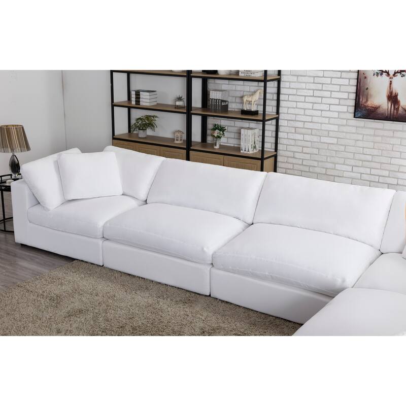 Roundhill Furniture Rivas Contemporary Feather Fill 6-Piece Modular Sectional Sofa with Ottoman