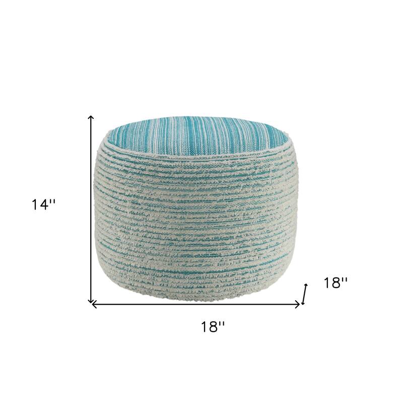 HomeRoots 18" Blue Fabric Cylinder Striped Pouf Ottoman