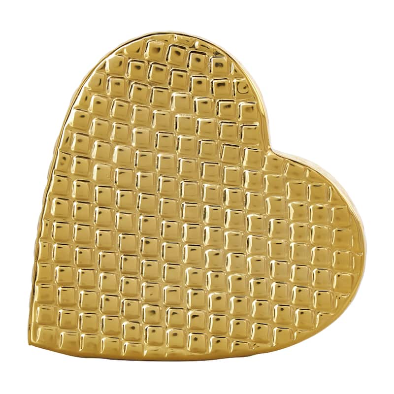 Gold or Silver Aluminum Metal Slanted Heart Sculpture with Dimensional Cube Textured Exterior