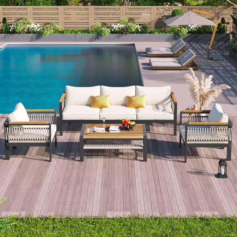 4 Pieces Outdoor Sectional Sofa Set - Beige