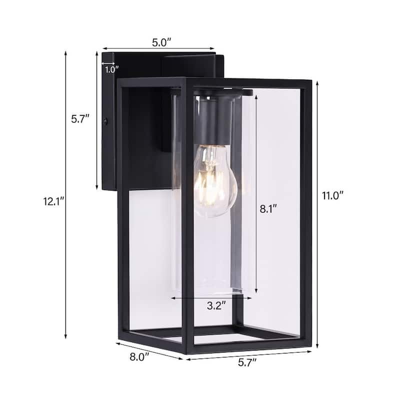 2 Pack Metal 1-Light Clear Glass Outdoor Wall Lighting Sconce