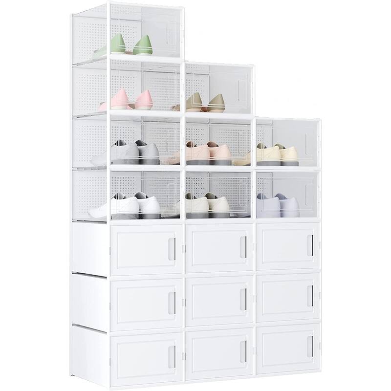 18 Pack Plastic Shoe Box,Stackable Shoe Storage Organizer Bins with Lids