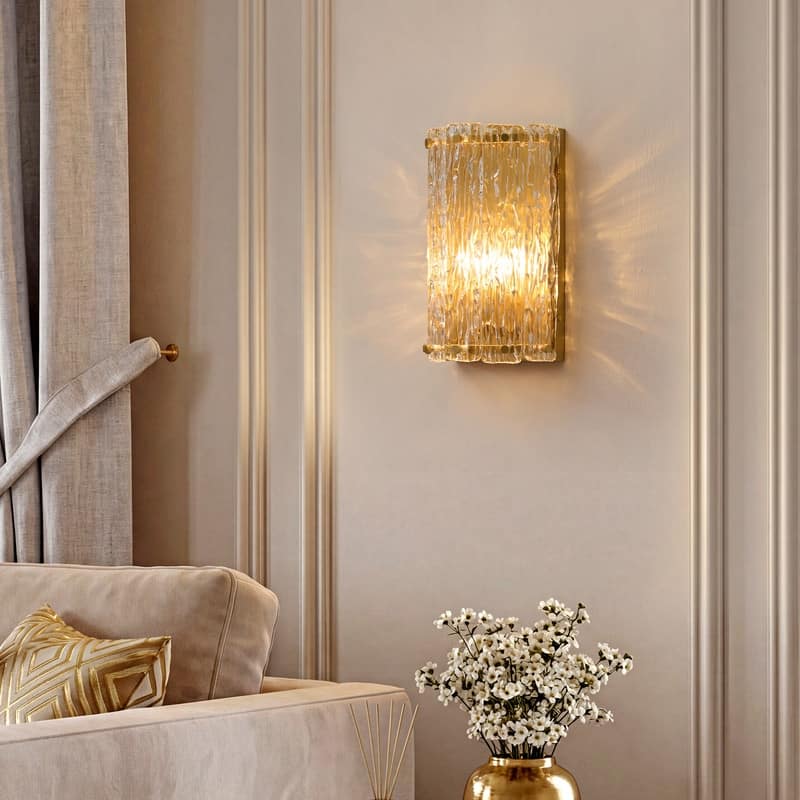 KAWOTI 1-Light Modern Gold Wall Sconces with Clear Textured Glass Shade - W6.75" * H10.5" * E4.5"