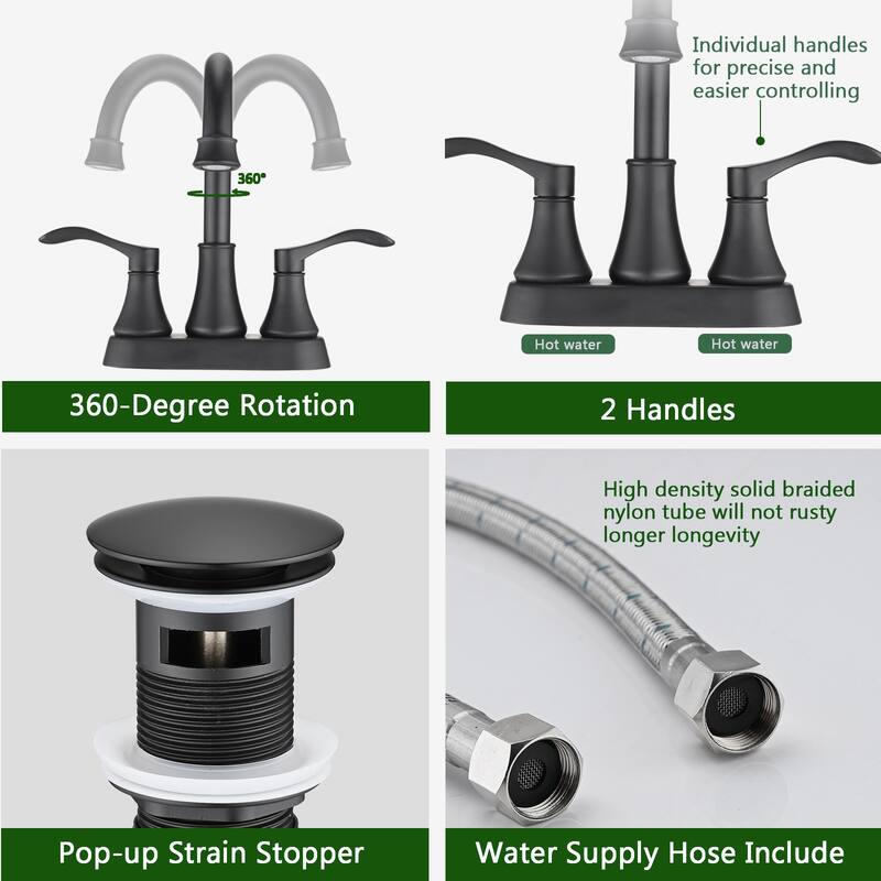 Topcraft Two Handle Bathroom Sink Faucet with Pop-Up Drainer