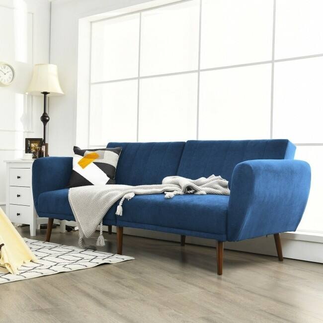 Modern ScandinavianLinen Upholstered Sofa Bed with Wooden Legs