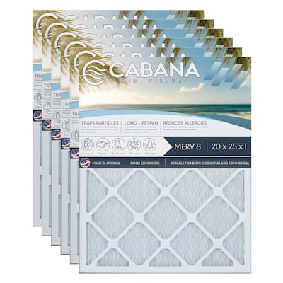 Cabana Air Filters 6 Pack HVAC Furnace Air Filters, MERV 8, 20 x 25 x 1, White - 0.78